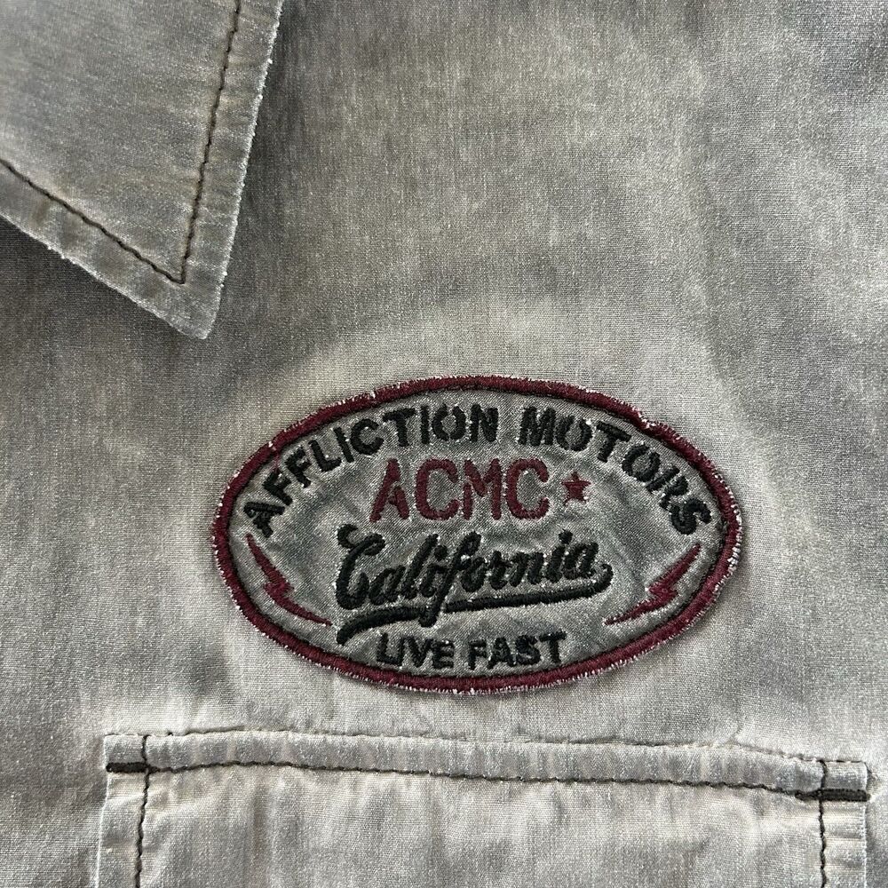 Affliction Black Premium Men XL Speed Shop Skull Button Up Shirt Gray Biker Y2K - Picture 7 of 11